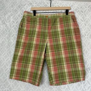 Vtg Bermuda Shorts Women 16 Green Red Plaid Stretch High Rise Casual Preppy Golf